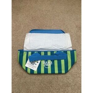 Trader Joe's Mini Insulated Cooler Lunch Bag Blue Green Striped NWT
